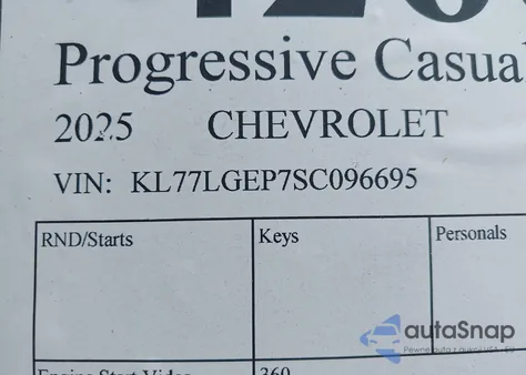 2025 Chevrolet Trax Fwd 1Rs z USA, uszkodzony, nr VIN KL77LGEP7SC096695